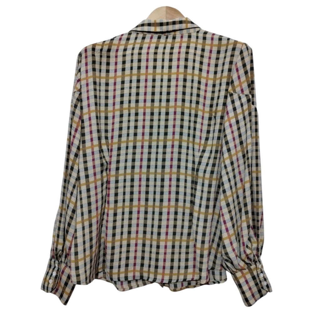 CeCe Women's XL Plaid Long Puff Sleeve Button Front Shirt Blouse - Picture 4 of 5